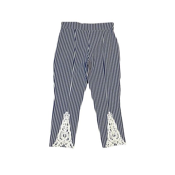 Versona Cropped Striped Pants Blue and White with Embellished Legs Size 8 - Picture 1 of 5